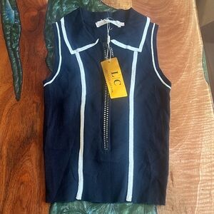 LIC Women's Sleeveless Black Top with White Trim